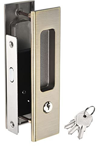 PATIKIL Serrure Porte Coulissante, Invisible Encastré Poignée Loquet, Rectangle Vie Privée Poche Porte Serrure avec Clés pour Grange Porte Bois Meubles Matériel, Bronze