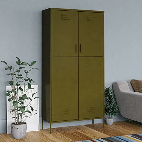 Chusui Kleiderschrank, Schlafzimmerschrank, Kleiderschränke, Garderobenschrank, Ordnungssystem Kleiderschrank, Haushaltsschrank, Olivgrün 90x50x180 cm Stahl