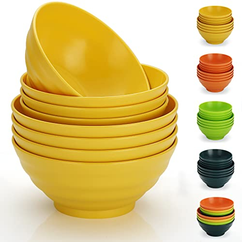 Evanda Plastic Bowls Set of 8 Pieces, 2 Sizes 500/1000ml Unbreakable Reusable Light Weight Bowl for Cereal, Noodle, Soup, Pasta, Ramen, Popcorn, Fruit, Salad and All Purpose