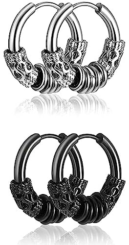 PLABBDPL 2 Paare Creolen Medizinischer Edelstahl Vintage Perforierter Knorpelschmuck Ohrring Creolen Punk Hip Hop Ohrringe Hypoallergen für Damen Herren