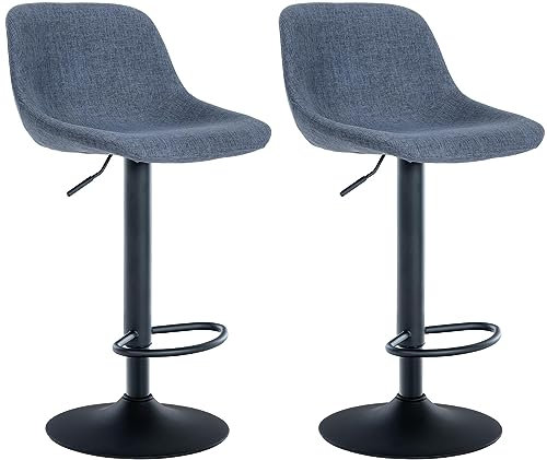 CLP 2er Set Barhocker Loft I Mit 2 Tresenhockern I Stühle Mit Rückenlehne, 360° Grad Drehbar Und Höhenverstellbar I Für Küche Und Theke | Farbe blau Material Stoff