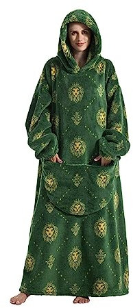 Lengthen Hoodie Decke, übergroß, ultraweich, warm, tragbar, Kapuzendecke, Sweatshirt, Einheitsgröße für alle Erwachsenen, Männer und Frauen, Grüner Löwe, One size