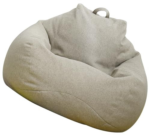 Rhinenet Cotton Bean Bag Cover (Khaki, 35.4 x 31.5 inch) - Zipper Closure, Stain Resistant, Durable, Easy to Clean