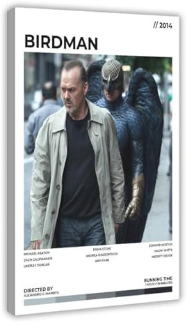 EMIGOS Filmposter Birdman, Leinwand-Poster, Wandkunst, Dekor, Bild, Gemälde für Wohnzimmer, Schlafzimmer, Dekoration, Rahmen-Stil, 60 x 90 cm