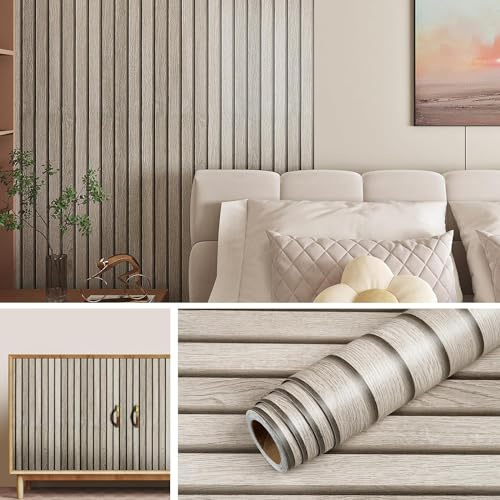 Livelynine Papier Peint Tasseau de Bois 3D Adhésif 40CMx9.33M