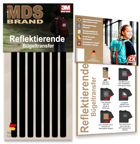 Black Line Reflektierende Aufbügler Set - Reflektierende Aufbügler für Kleidung - Hohe Haftkraft für Jacken & Hosen - Sicherheitsreflektoren für optimale Sichtbarkeit (B-11, Schwarz)