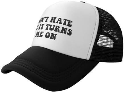 Trucker-Mütze mit Aufschrift Don't Hate Me It Turns Me On, lustig, verstellbar, Netzstoff, für Erwachsene, Unisex, klassische Hüte, Angelmütze, Schwarz, Schwarz, Einheitsgr��e