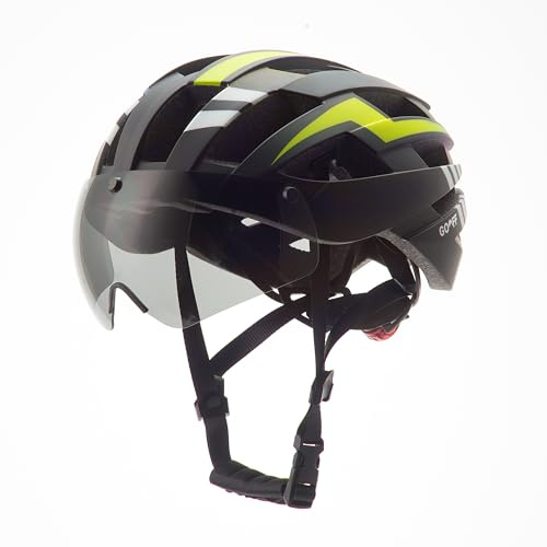 GOOFF Blitz Fahrradhelm mit Visier | Leichter Helm mit 2 magnetischen Visieren und LED-Licht | Verstellbarer MTB-Helm | Für Erwachsene