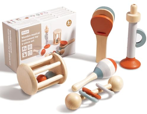 Montessori Spielzeug ab 1 2 3 4 5 Jahre, Holzspielzeug Steckspiel Spielzeug für Mädchen Jungen Rasseln Musikinstrumente Baby Beruhigende Geräusche Awareness