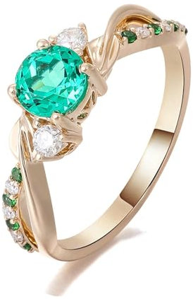 Daesar Frauen Ringe 585 Gold, Trauringe Verdreht mit 1ct Smaragd Verlobungsringe Hochzeit Ring Nickelfrei Gr.57 (18.1)