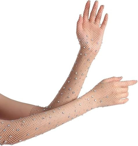 1 Paar Lang Netzhandschuhe Weiß, 2024 Neues Modell, Halloween Lange Netzhandschuhe Damen, Netzhandschuhe Damen Weiss, für Halloween, Opern, Prom, Hochzeiten