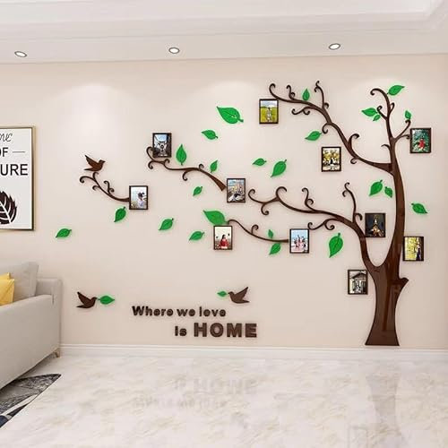 Purekay Stickers Muraux Feuilles de Arbre, Cadre de Photo 3D DIY Grand Autocollant Mural Arts Décoration de la Maison pour Chambre, Salon Cadeau Bureau, Fond de Canapé (Vert Droit, XL)