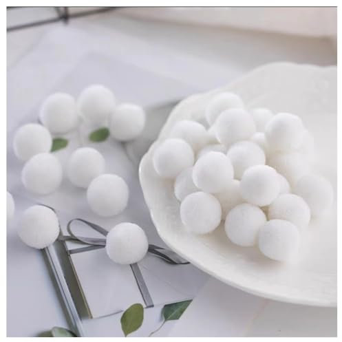 GreatRise 2 cm Bunt Pompons Mini Pompons zum Basteln Kleine Bommeln Pompons Bälle für Ostern Weihnachten Fluffy Pom Poms für DIY Kreativen Girlanden Handwerk Dekorationen Weiß 30 Stück