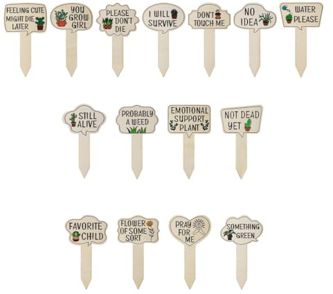 Namvo 15pcs Plant Markers, Wooden Plant Labels Funny Plant Signs Stake, Interesting Words Patterns Tags Labels For Outdoor Indoor Patio Supplies