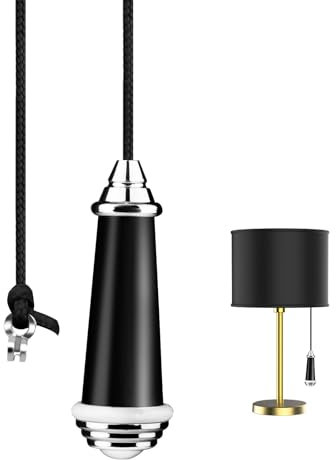 HTTYHT Ceramic Bathroom Light Pull Cord 8 * 2.7cm Pull Cord Handle with 150cm Nylon Pull String Extension Black Chrome Light Switch Pull Cord Handle for Bathroom Toilet Light Ceiling Light Fan Switch