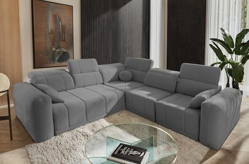 All4All Ecksofa mit Schlaffunktion Rico III 287 cm x 291 cm - Schlafsofa mit Bettkasten - Eckcouch L-Fom - Grau - Chenille Gewebe - Seite Rechts - Modern 26