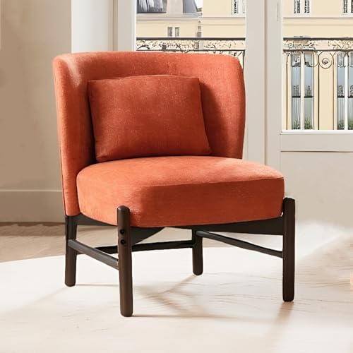 chairus Loungesessel, Chenille-Bezug, Ohne Armlehnen, Holzbeine, Orange | Gemütlicher Polstersessel mit weichem Chenille-Stoff und stabilen Holzbeinen, als Einzelsessel im Wohnzimmer, Schlafzimmer