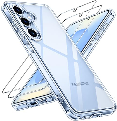 ivoler Nie Vergilbung Klar Hülle für Samsung Galaxy S25 Plus 5G /S25+ 5G | mit 2 Stück Panzer Schutz Glas, [Militärischer Schutz] Stoßfest Transparent Schutzhülle Dünn Durchsichtige Case
