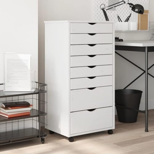 Rollschrank mit Schubladen MOSS Weiß Massivholz Kiefer,Massiver KiefernholzRollschrank mit viel Stauraum für Akten, Bücher und mehr im Büro und Zuhause Küchenschränke, Aufbewahrungsschränke, Schließfä