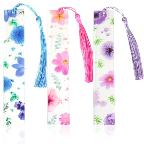 Landrain 3 Stück Lesezeichen Personalisiert Blumen mit Quaste, Bookmark Aesthetic