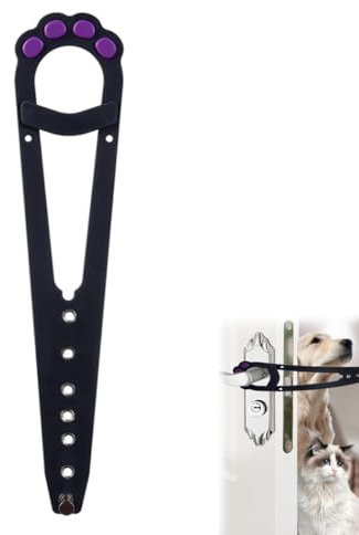 Cat Door Latch Holder, Universal Door Strap, Paw-Shaped Cat Door Latch Bracket, Adjustable Pet Door Lock for Letting Cats In Keeping Dogs Out (Black 31 * 3cm)