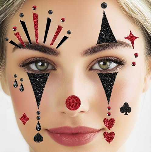ENYACOS Clown Face Art Sticker Set – Glitzertattoos für Karneval, Fasching & Mottoparty, Pantomime Schminke, Harlekin Look, Aufkleber Gesicht,Clown Schminke Accessoires