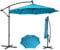 Panana 3M Garden Cantilever Parasol with 24 Solar Powered LED Lights Outdoor Banana Hanging Umbrella with Crank Mechanism Sun Shade Canopy for Poolside, Deck, Patio and Balcony Light Blue