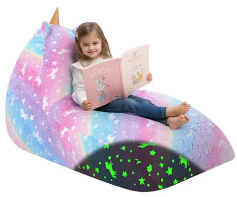 MeMoreCool Kinder Sitzsackbett 8–12 Jahre, groß mit Einhorn, Regenbogen | Großer Sitzsack mit Füllung als Bodenliege für Mädchen und Jungen, mit Einhorn- und Dinosaurier-Design für Kinder.