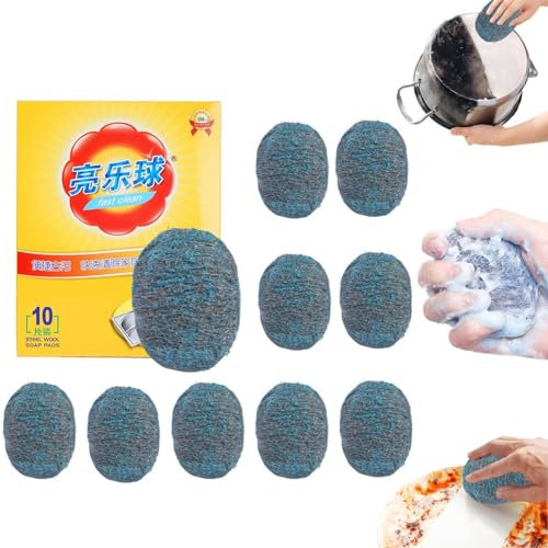 10 Pièces Tampon De Savon En Laine D'acier, Tampons Jex À Récurer Avec Savon, Éponges À Récurer Pour Vaisselle, Tampons À Récurer En Laine D'acier Réutilisables Pour Éliminer Saleté Tenace, Graisse