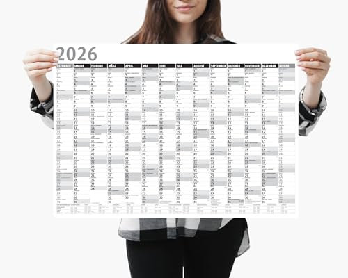 Din A2 Wandkalender für 2026, 14 Monate, Jahreskalender Monatsübersicht, (59,4 cm x 42 cm),Planer Termine, bspw. für Büro, Zuhause, Jahresplaner, Monatsplaner, Familienkalender, Kalender gefaltet