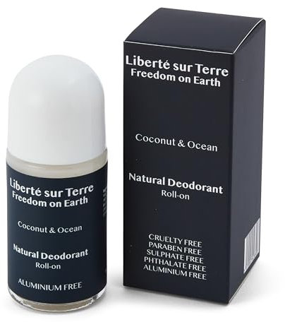 Freedom on Earth Natural Deodorant - Coconut & Ocean | Aluminium-Free | 24-Hour Protection for Men & Women | Vegan & Cruelty-Free | For Sensitive Skin | Glass Bottle | 100% Recyclable