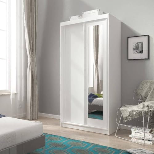 Arthauss Modern Sliding Door Mirrored Wardrobe Alaska in White 100cm