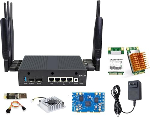 Banana Pi BPI-R4 WiFi 7 Router Board OpenWRT - DDR4 4GB/8GB RAM MediaTek MT7988A (Filogic 880) SoC, router inalámbrico 4G/5G, 2 x 10GbE SFP 4X GbE para NAS Smart Home Gateway (WiFi 6E, DDR4 8 GB)