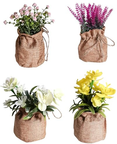 4 Piezas Planta Artificial Pequeña:Maceta Decorativa Artificial Mini Phalaenopsis - Plantas de Plástico para Dormitorio, Salón y Oficina