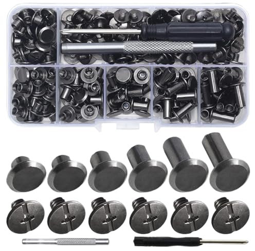 Shaersu Rivets à vis pour cuir – Vis de ceinture pour cuir – Kit de boutons pression assortis pour maroquinerie, vêtements, vestes, ceintures, sacs, chaussures, sacs à main