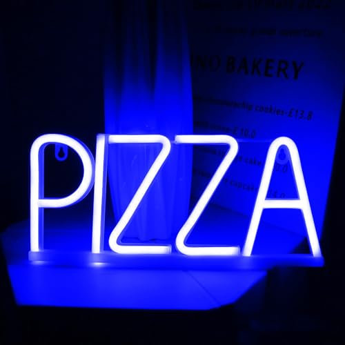 Pizza LED-Neon-Leuchtmittel, Neon-Buchstabe, Leuchtschild & Aufkleber, DIY, für die Öffnungszeiten, für Pizzeria, Bar, Restaurants, Küche, Party, Dekoration (Blau Pizza)