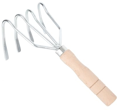 TOYANDONA Gartenrechen Aus Mit Holzgriff Für Kultivierung Und Graben Vierzähnig Für Auflockerung Und Ausgraben Von Erdnüssen