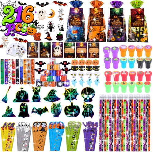 FILMINK 216-teiliges Halloween Mitgebsel für Kinder, Party Favors Set | Non-Candy Halloween Treats, Party Bag Füller, Klassenraumpreise, Schatzkisten-Belohnungen und Karnevals-Preise für Kinder