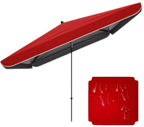IMUNKT Parasol De Patio Rectangulaire, Parasol De Jardin Extérieur Inclinable, Réglable en Hauteur, 4 Baleines Grand Parasol, 1.8x2.2m 2.5x2.5m 3x3m(Red,2.0x2.0m/6.5x6.5ft)