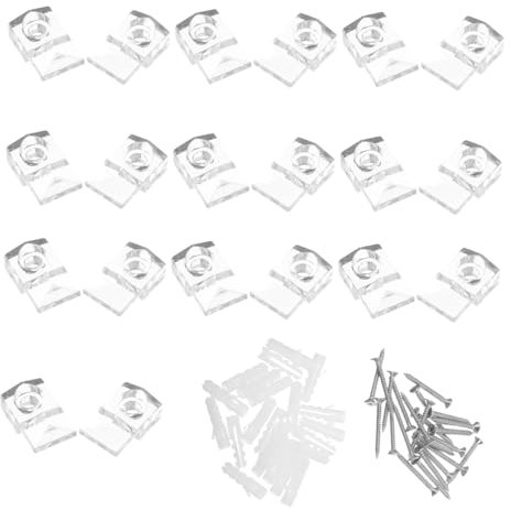 SEWACC 20 Sets Clear Plastic Mirror Holder Clips Kit for Secure Wall Fixing of Wardrobe Mirrors Windows and Cabinet Doors Easy Installation Versatile Use