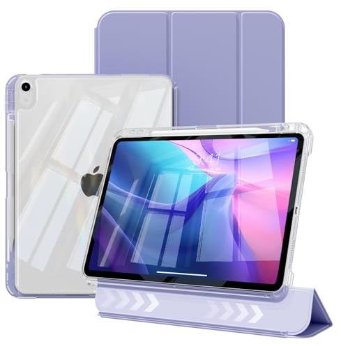 KTGGHG clear Case for iPad 11 (A16) 11th Gen /10.9 10th Gen, Light Purple | Sliding 2-in-1 Transparent PC Back Cover, Auto Wake/Sleep, Pencil Holder, Two perspectives, Removable Face Cover, Touch ID