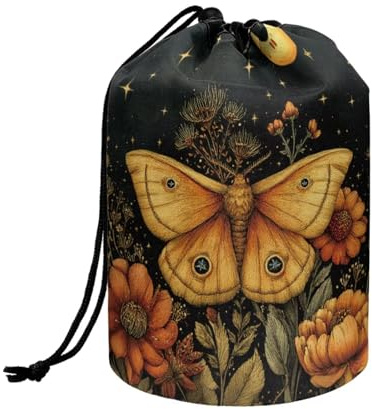 Wnbucioht Moon Gold Butterfly Drawstring Barrel Makeup Bag Women Girls Stand up Makeup Bag Travel Cosmetic Bags Foldable Travel Toiletry Bucket Bags Round Organizer