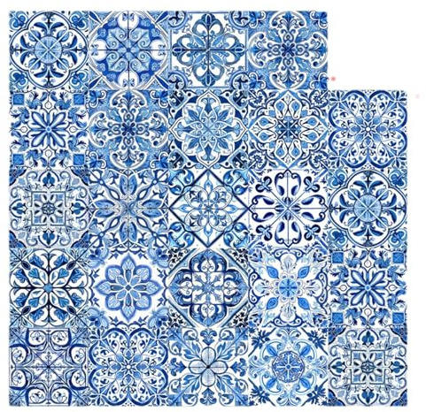 24 Stück Blau Und Weiß Fliesenaufkleber Zum Abziehen Und Aufkleben Wand Aufkleber Wasserdichte Abnehmbare PVC Dekorative Aufkleber