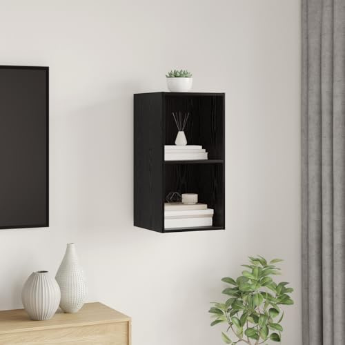 IBUQDDV Wandmontierter TV-Schrank in Schwarz Eiche aus Leimholz 37 x 37 x 72 cm mit Zwei Regalen Stauraum für Technik und Deko Modernes minimalistisches Design für Wohnzimmer