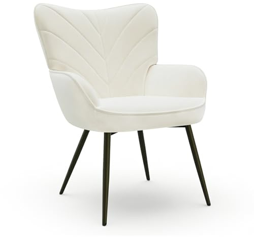 COLAMY Esszimmerstühle mit Armlehnen, Stühle Esszimmer mit Rückenlehne, Polsternder Küchenstühle Gepolstert mit Wingback, Dining Chairs mit Holzbeinen für Esszimmer, Küche, Restaurant, Weiß
