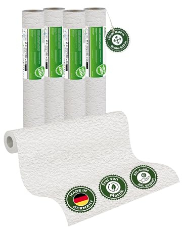 Veluxis Vliestapete 4er-Set GRANDIOSO Raufaserstruktur – 15,00 m × 0,53 m | moderne Alternative zur Raufasertapete, Strukturtapete Raufaserstruktur, überstreichbar, atmungsaktiv, Made in Germany