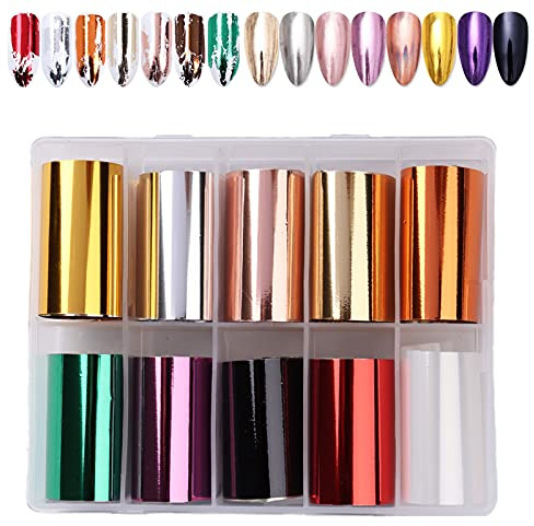 WUERKIYA 10 Rolls Metallic Color Holographic Nail Foil Transfer Stickers, Nail Art Decoration DIY and Salon Black