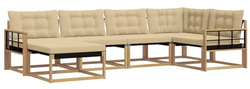 vidaXL Outdoor-Sofagarnitur mit Kissen 6 pcs Weiß und Beige, Garten-Sofa-Set, modernes Outdoor-Lounge, strapazierfähige Möbel, witterungsbeständiger Sitzplatz zum Entspannen