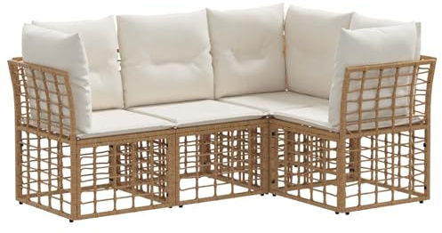 vidaXL Outdoor-Sofagarnitur Natur Polyester, Moderne, wetterfeste Fußpolster, verstellbar, modular, Garten-Sofa, Rattan-Möbel-Set