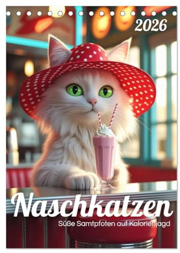 Naschkatzen – Süße Samtpfoten auf Kalorienjagd (Tischkalender 2026 DIN A5 hoch), CALVENDO Monatskalender: Mit viel Charme und einem Augenzwinkern ... Liebe zu Katzen und Süßem. (CALVENDO Tiere)